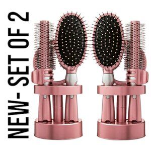 NEW SET OF 2 Bundle 5-Piece Hairbrush Brush Hand Mirror Beauty Brushes Pink Hair